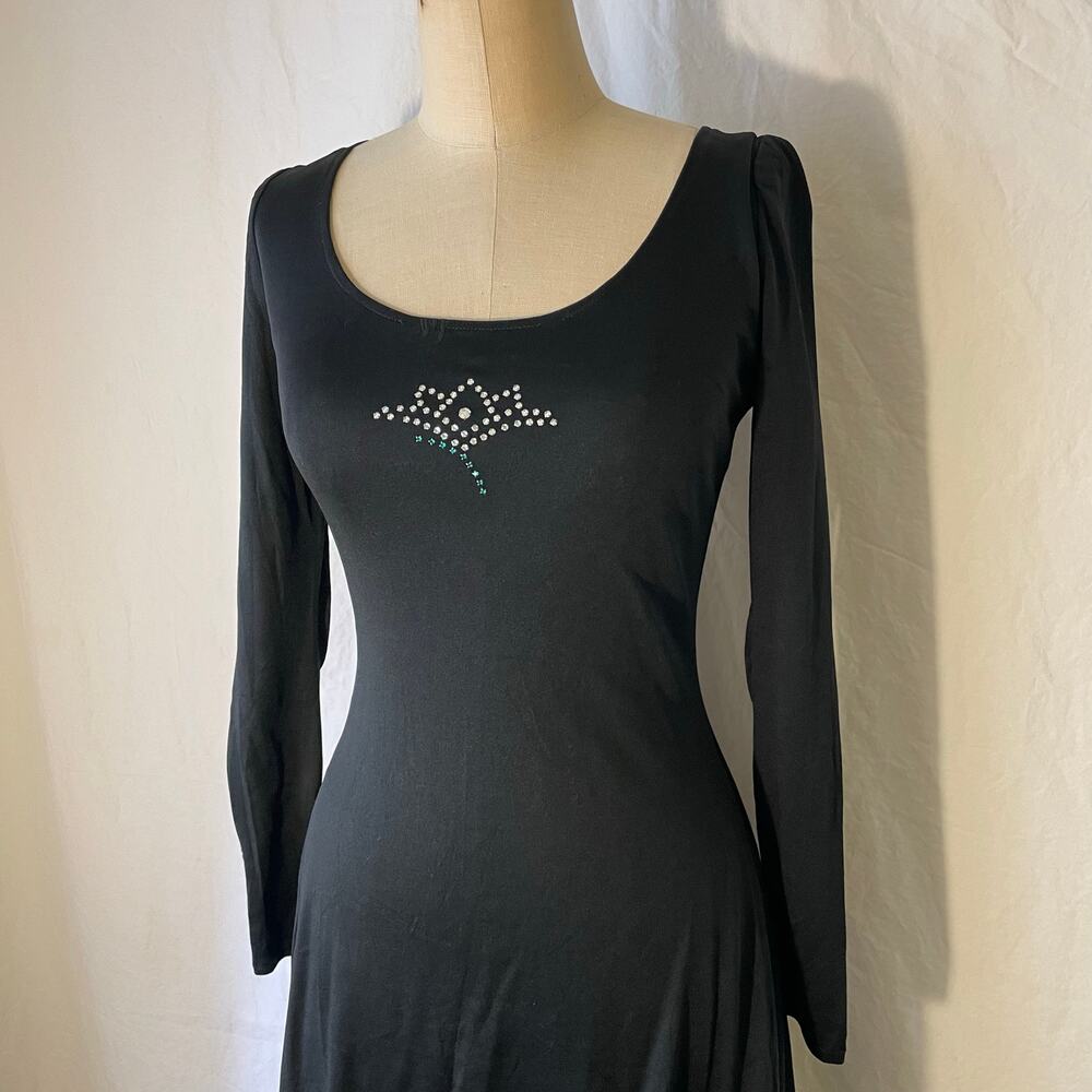 Vintage 1970s Young Edwardian by Arpeja Black Knit Dress SM - Picture 2 of 11